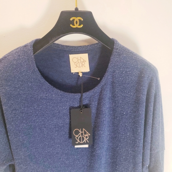 NEW CHASER Blue Sweater Top Tee SMALL  Boat Neck Long sleeve Drawstring Stretch - Picture 11 of 13